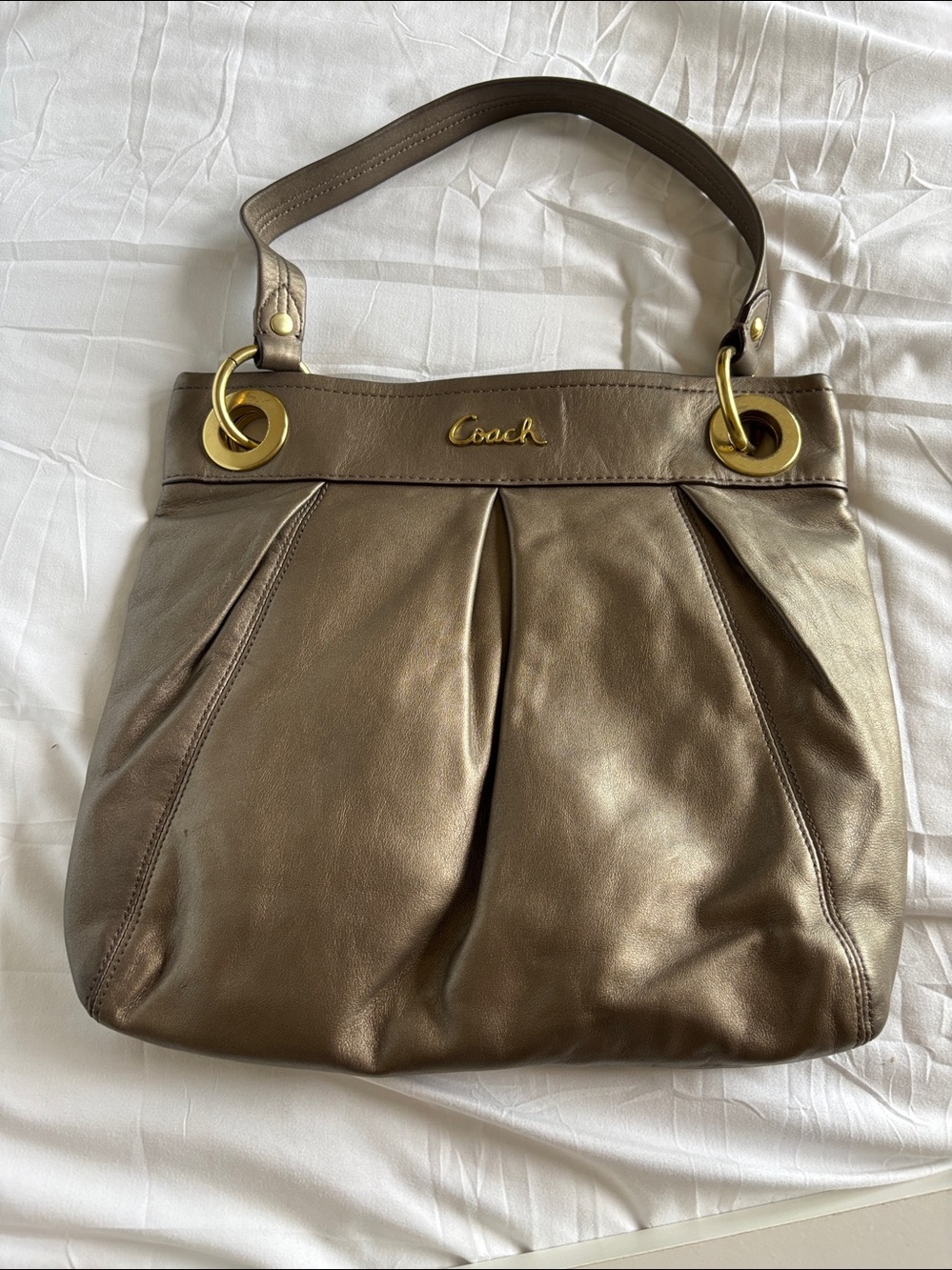 Coach Ashley Hippie Leather Bag, Bronze Leather Gold Hardware F17605 Good Shape
